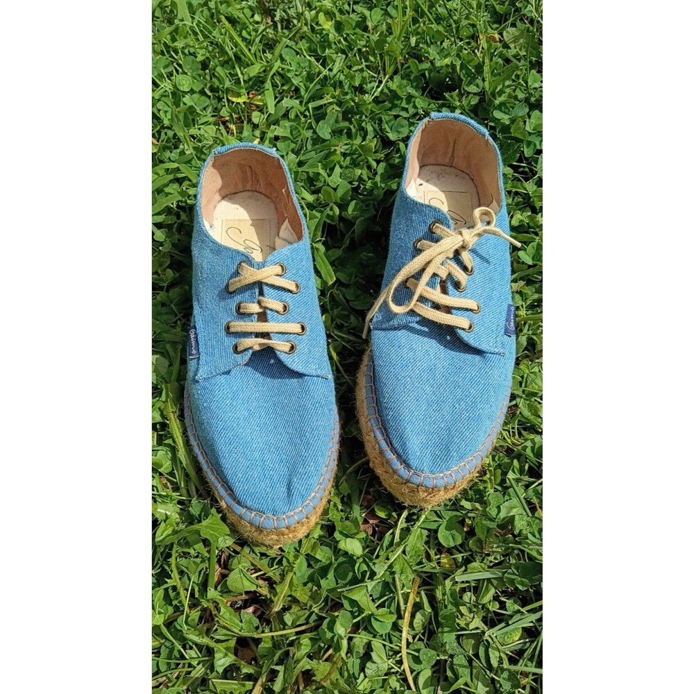 Quiet Luxury Denim Espadrille Platform Sneaker Handmade Spain Size 38 European
